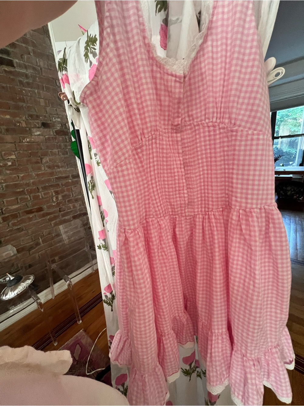 LoveShackFancy Gingham Ceronne Mini Dress in SunKissed Rose - Picture 4 of 14